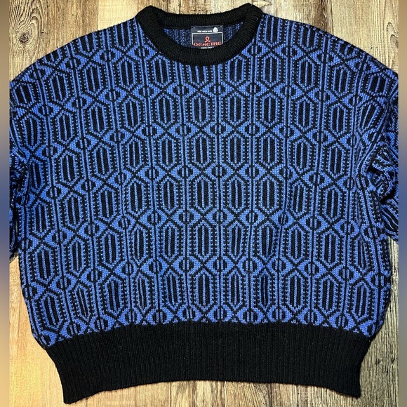 Vintage Demetre Thick Wool Blue and Black Sweater Men's Small - Picture 2 of 5